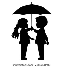 cute little boy and girl silhouette