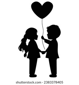 cute little boy and girl silhouette