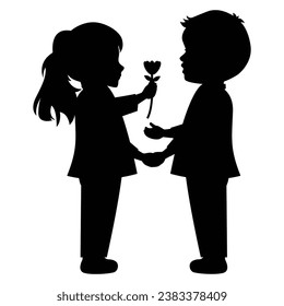 cute little boy and girl silhouette