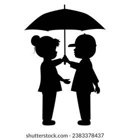 cute little boy and girl silhouette