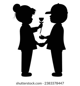 cute little boy and girl silhouette