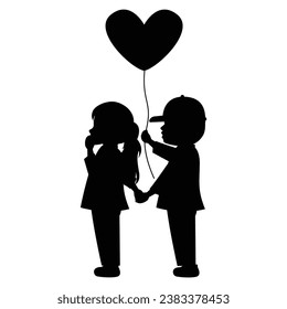 cute little boy and girl silhouette