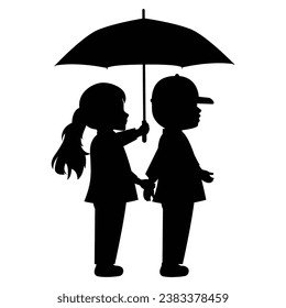 cute little boy and girl silhouette