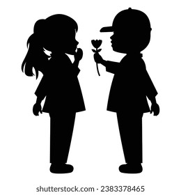 cute little boy and girl silhouette