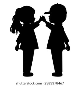 cute little boy and girl silhouette