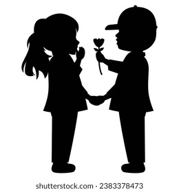 cute little boy and girl silhouette