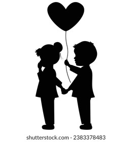 cute little boy and girl silhouette