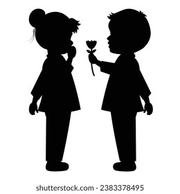 cute little boy and girl silhouette