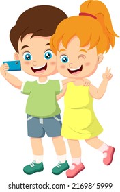 Cute Little Boy And Girl Take Selfie