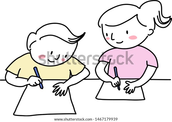 Cute Little Boy Girl Writing Drawing Stock Vector Royalty Free