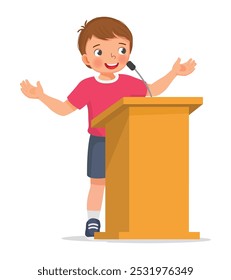 Cute little boy giving a speech on podium