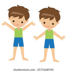 Cute little boy gymnast vector cartoon illustration