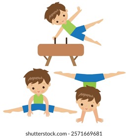 Cute little boy gymnast vector cartoon illustration