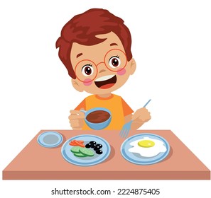 cute little boy having breakfast