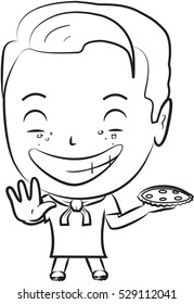 Cute little boy having a pizza outline/ Editable Eps 10.