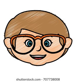 cute little boy head with glasses character