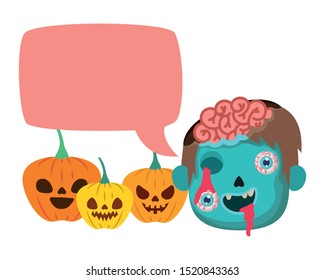 cute little boy head talking with sombie costume and speech bubble