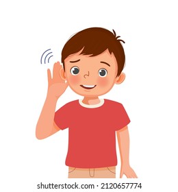 Cute Little Boy Hearing Problem Try Stock Vector (Royalty Free ...