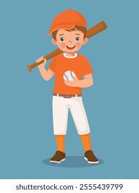 Cute little boy holding baseball bat and ball going to play baseball