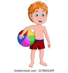 Cute little boy holding beach ball