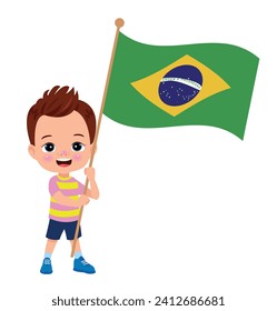 cute little boy holding flag