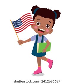 cute little boy holding flag