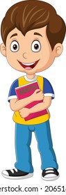 Cute little boy holding math book