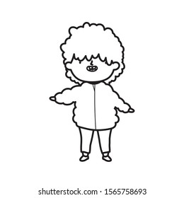 cute little boy with jacket on white background vector illustration thick line