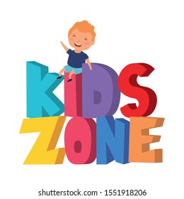 cute little boy with kids zone words vector illustration design