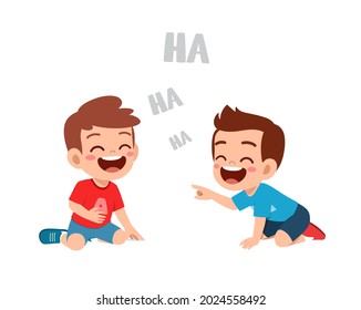 cute little boy laugh together with friend