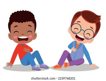 cute little boy laugh together with friend