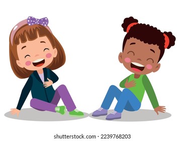 cute little boy laugh together with friend