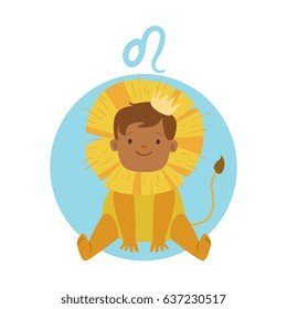 Cute little boy as Leo astrological sign. Horoscope symbol colorful character vector Illustration