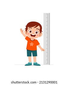 cute little boy measure height for grow progress