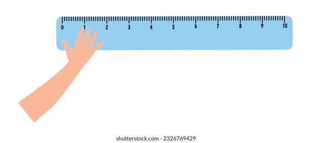 cute little boy measure length using hand span