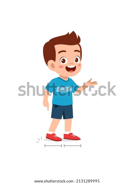 cute little boy\
measure length using foot\
step