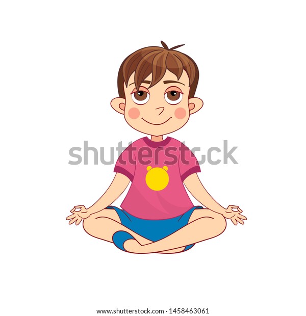 Cute Little Boy Meditating Handdrawn Cartoon Stock Vector (Royalty Free ...