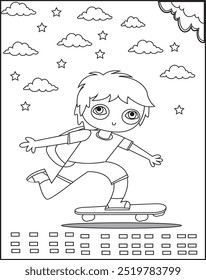 Cute little boy mounted in skateboard character vector image