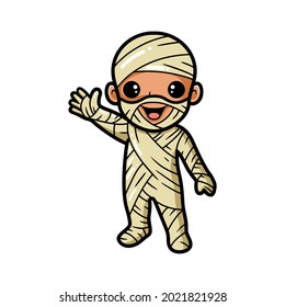 Cute little boy mummy cartoon waving hand