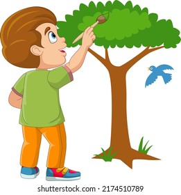 Cute Little Boy Painting Tree On Stock Vector (Royalty Free) 2174510789 ...