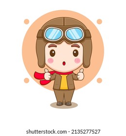 Cute little boy in pilot costume cartoon illustration