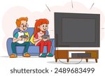 cute little boy play video game on big screen