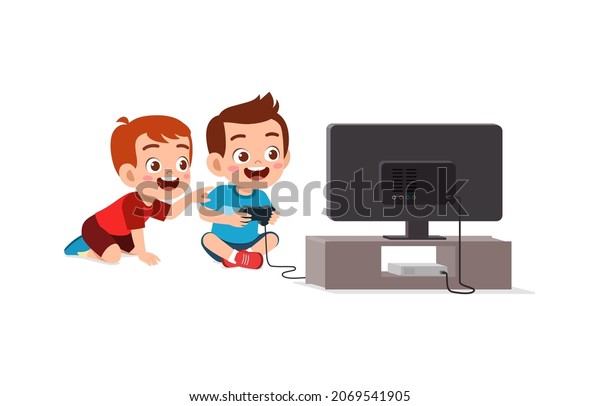 Cute Little Boy Play Video Game Stock Vector (Royalty Free) 2069541905 ...