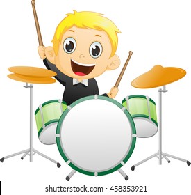 cute Little boy playing drum