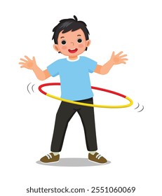 Cute little boy playing hula hoop