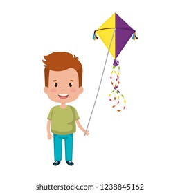 cute little boy playing with kite