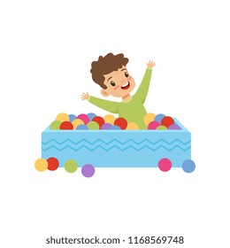 Cute little boy playing in pool with colorful balls vector Illustration on a white background