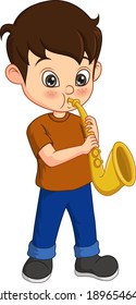 Cute kleiner Junge, der Saxophon spielt