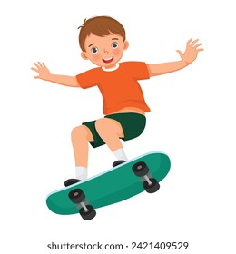 Cute little boy playing skateboard 