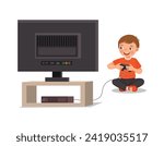 Cute little boy playing video game